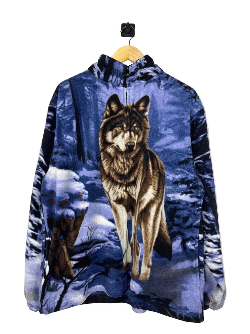 VTG Trail Crest Jacket Blue Fleece XL Winter Wolf All Over Print Streetwear AOP